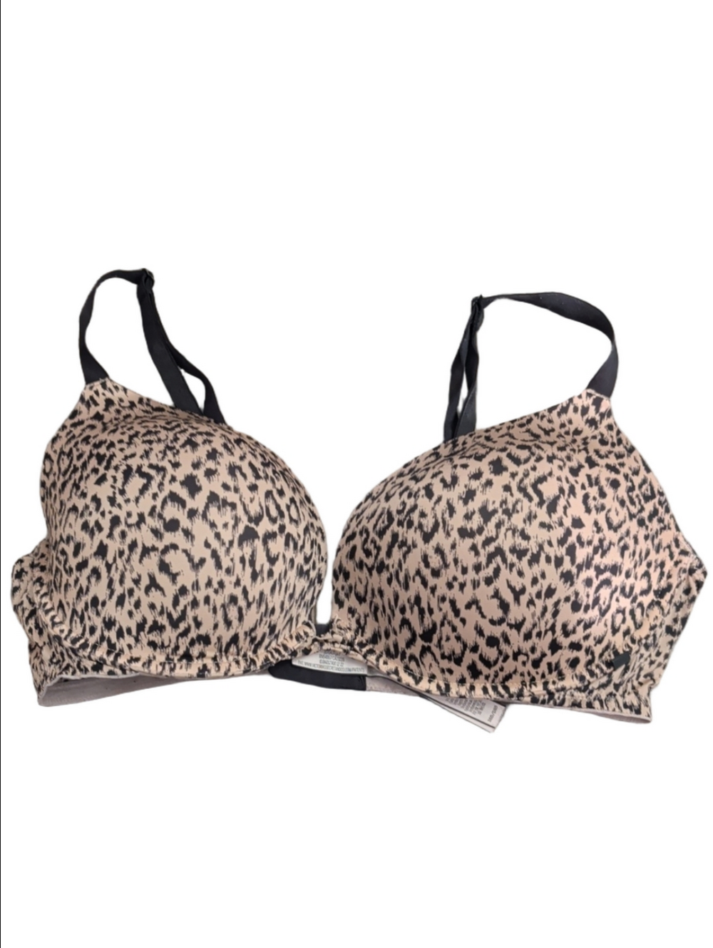 Victoria’s Secret Leopard Print Push-Up Bra Size 38D Black Beige Molded